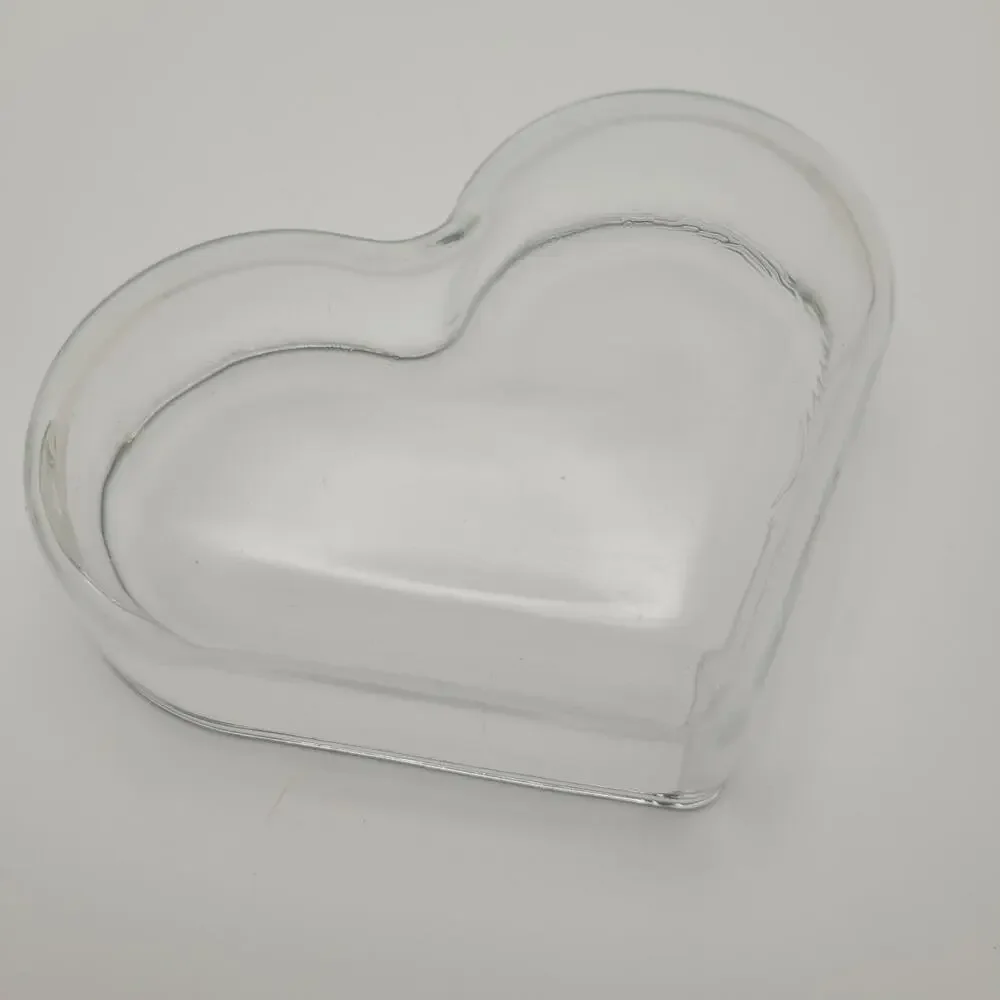 Heart Shaped Clear Glass Trinket Dish with Etched Rose Design, 4 Inches Wide